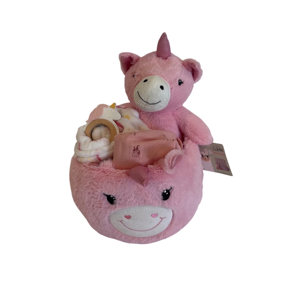 Pink Unicorn Baby Girl Gift Set Plush Basket Blanket 6M 2 Piece Outfit & Toy New